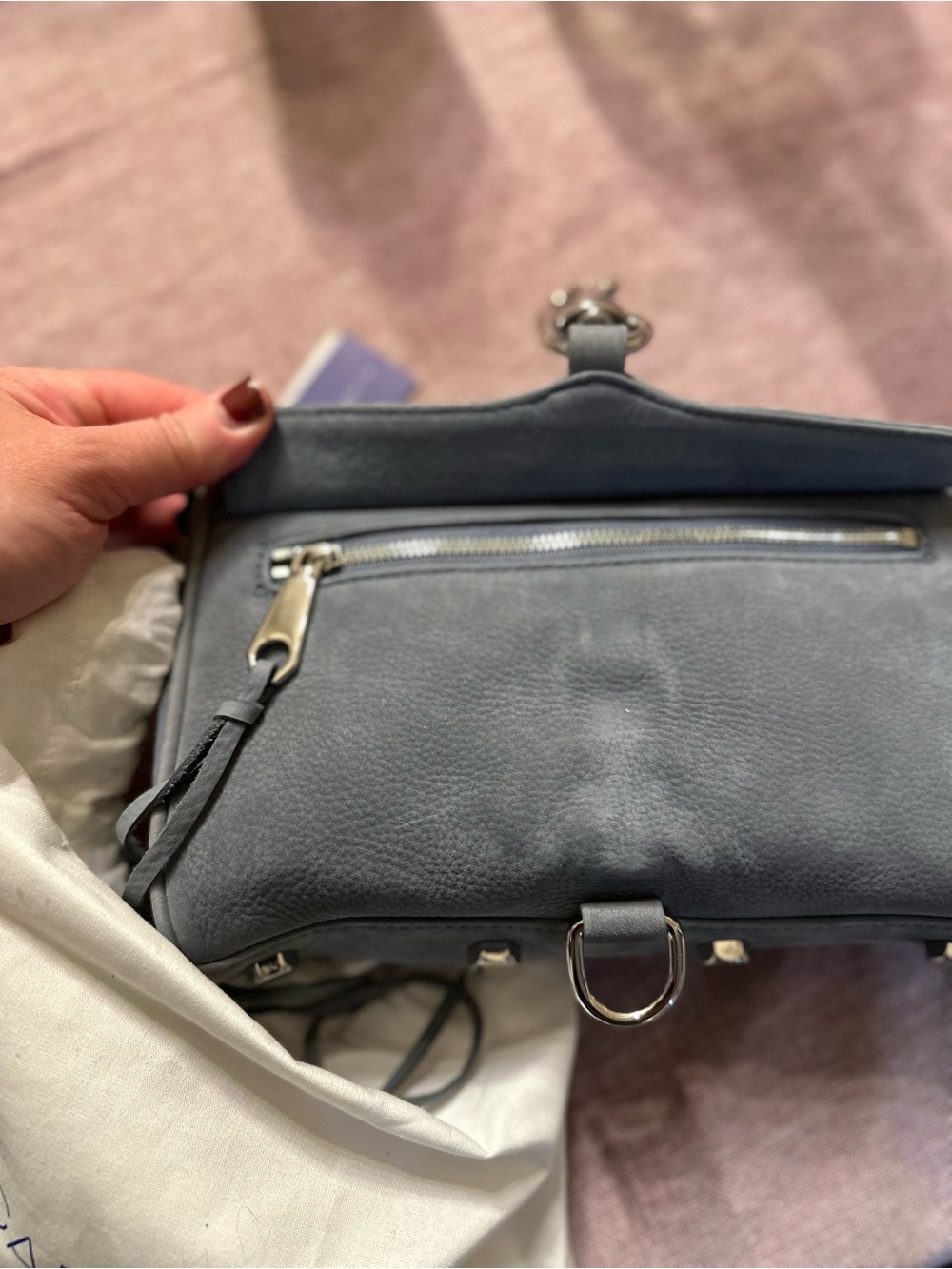 Rebecca Minkoff Gray Leather Mini MAC Crossbody with Silver Hardware